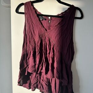 Kendall & Kylie Deep Burgundy Ruffled Blouse